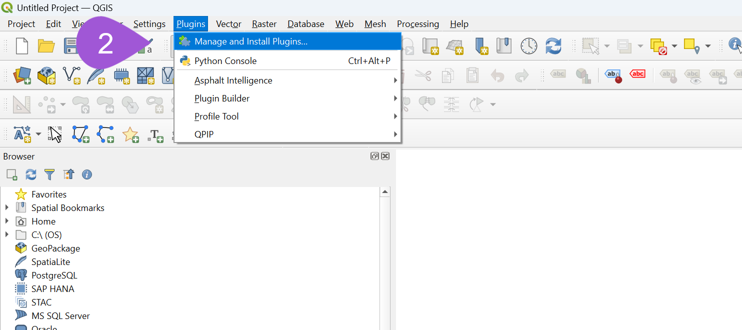 Step 2: Open Plugins → Manage and Install Plugins in QGIS