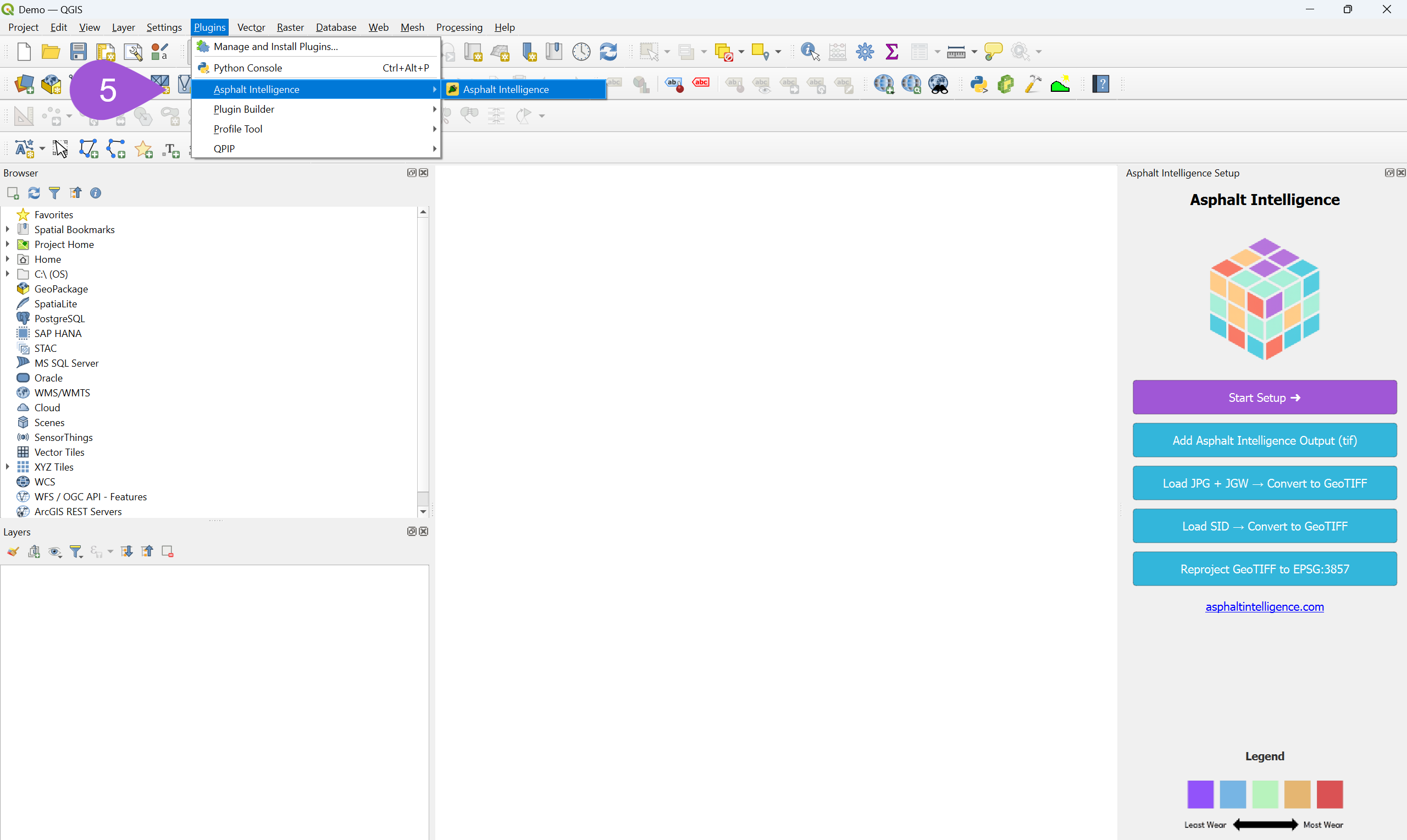 Step 5: Launch Asphalt Intelligence from the Plugins menu or toolbar